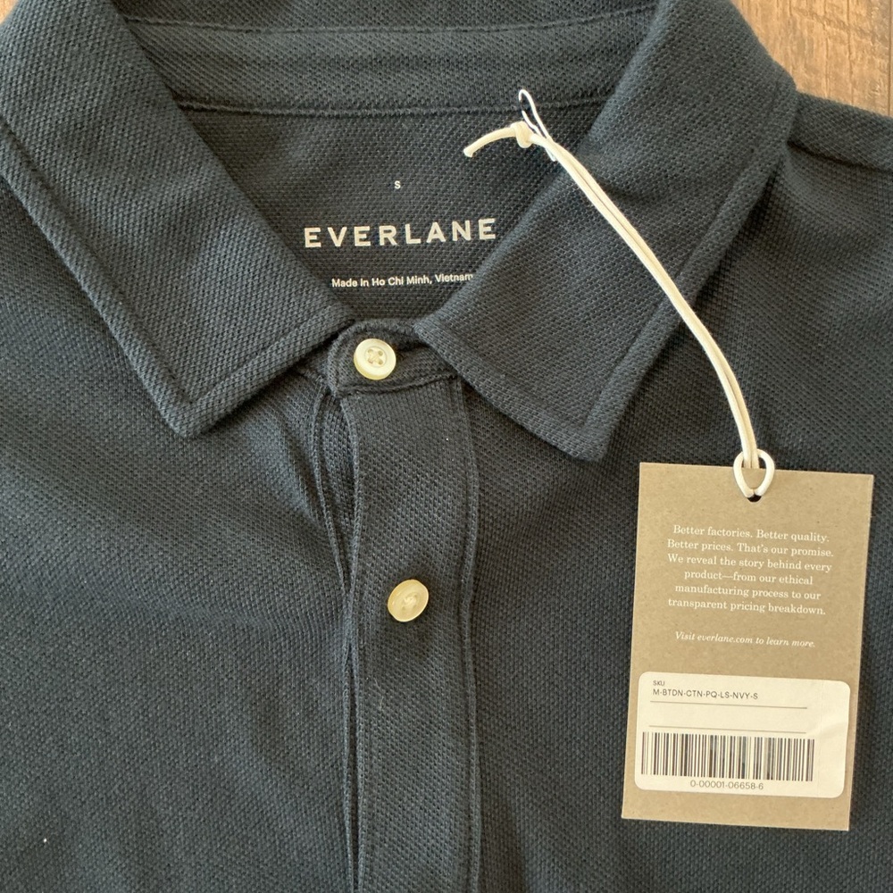 Everlane Men’s The Long-Sleeve Pique Button Down Shirt Navy Blue NWT (Size S) - Picture 3 of 8